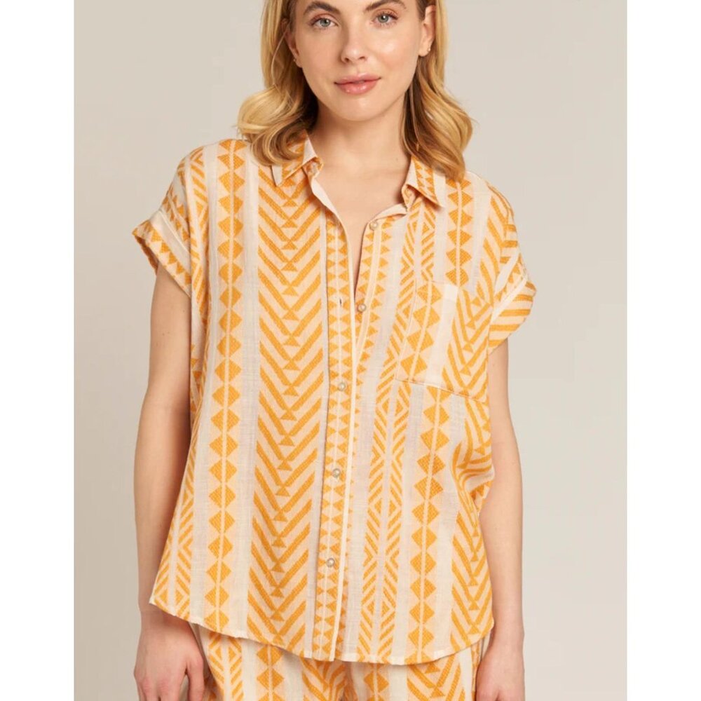 En Crème Annika Embroidered Button Shirt in Cream Yellow - Sz L - NWT